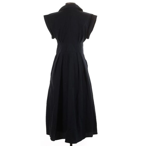 BANANA REPUBLIC BAND WAIST COTTON POPLIN BLACK MIDI DRESS Size 4 - Picture 4 of 7